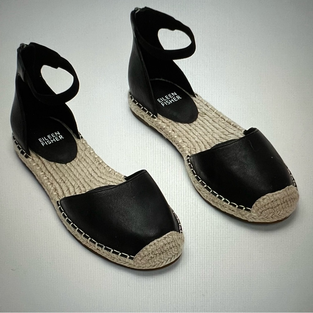 Eileen Fisher Lala Tumbled Leather Espadrille Flat